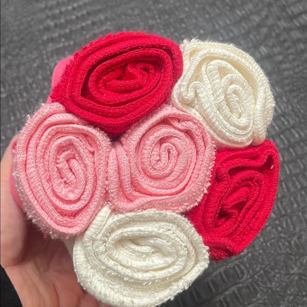 Pink White and Red Heart Towel Set- of 6 Hand Heart Towel